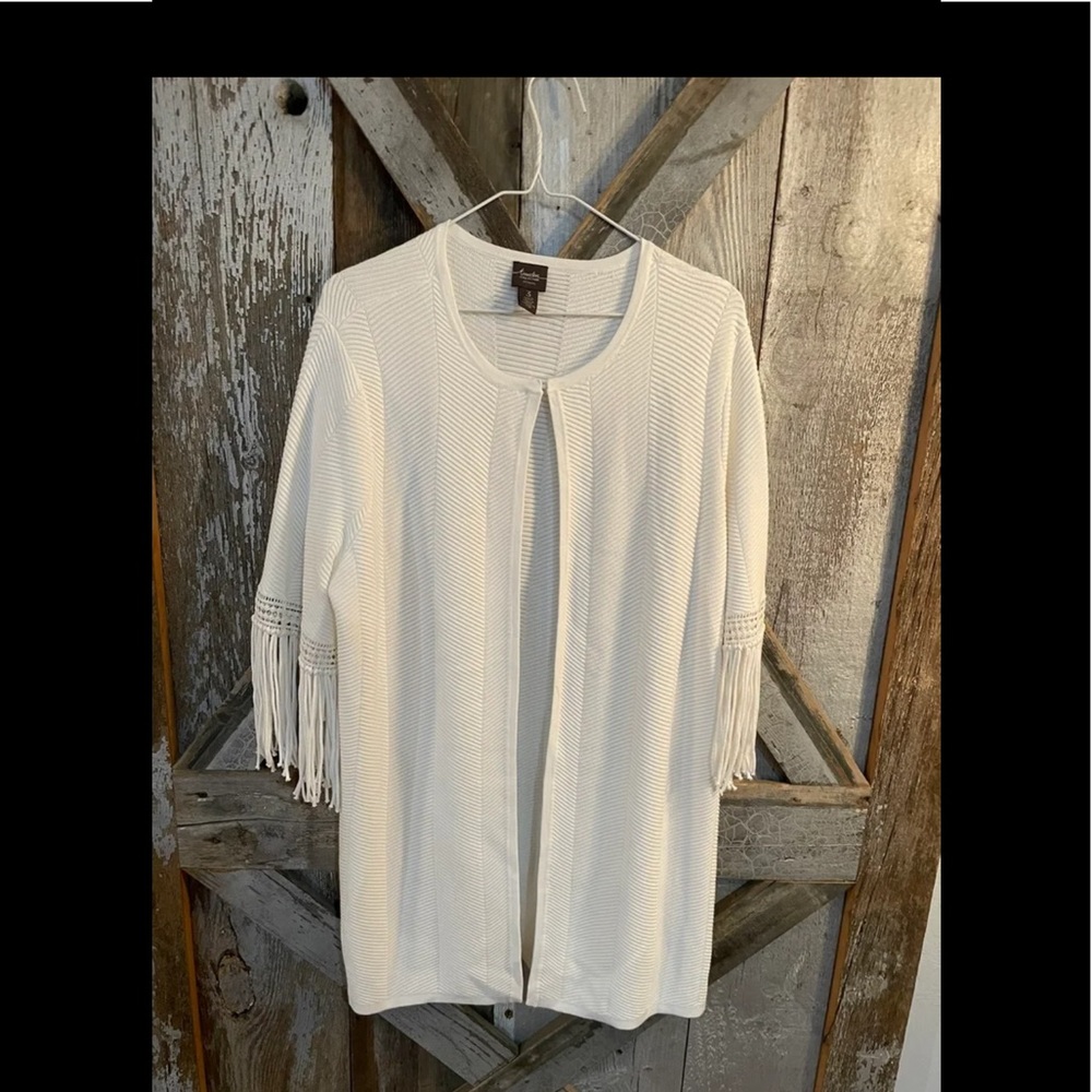 CHICOS TRAVELERS fringed cardigan